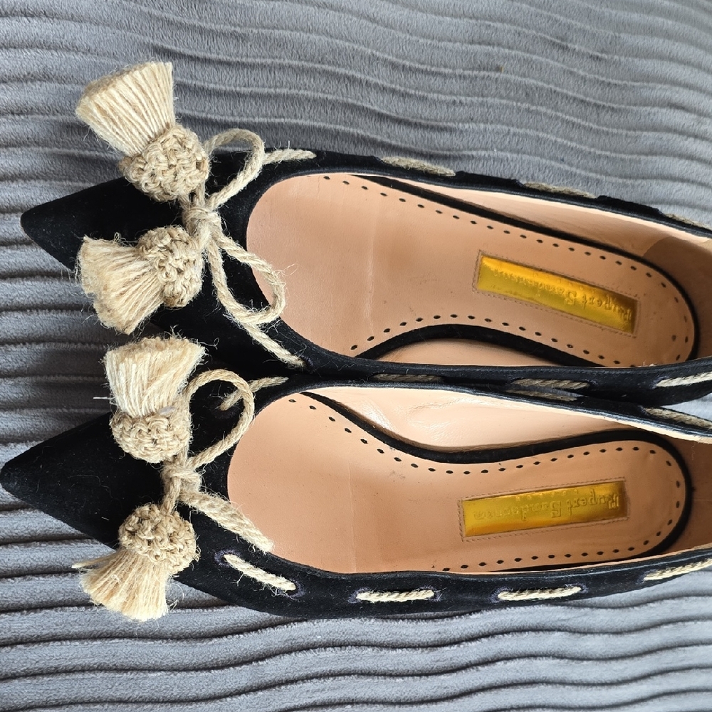 Rupert Sanderson Black Flats with Cream Tassels